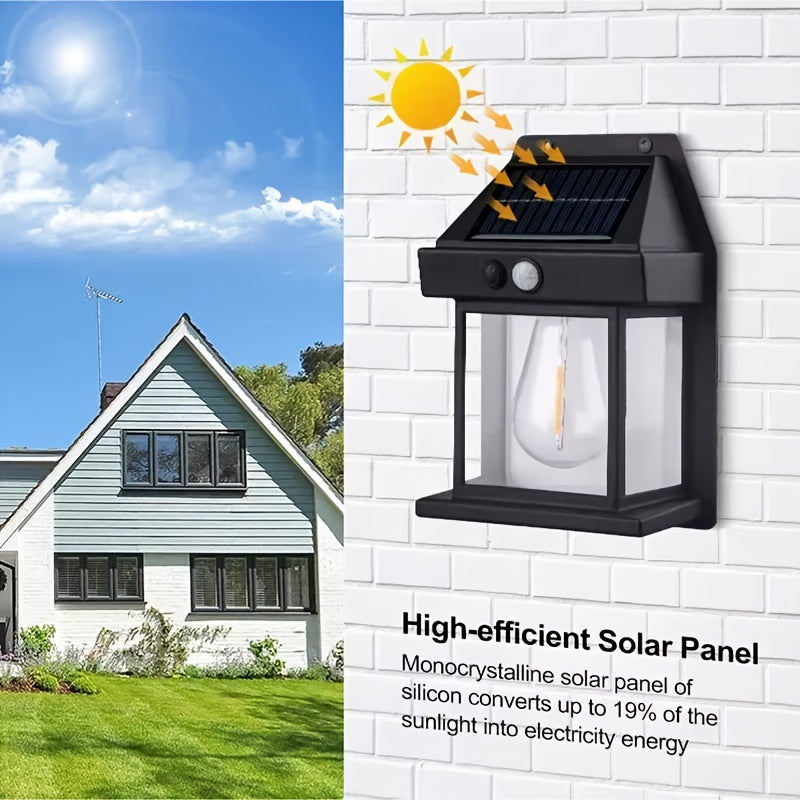 Solar Powered Outdoor Wall Lantern with Motion Sensor – 3 Lighting Modes