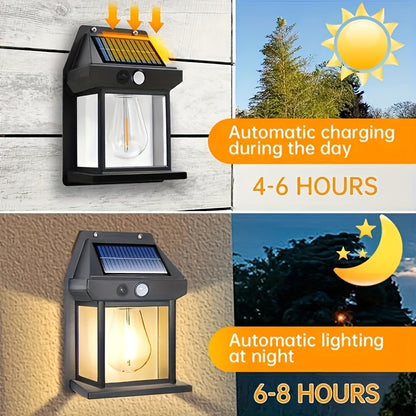Solar Powered Outdoor Wall Lantern with Motion Sensor – 3 Lighting Modes