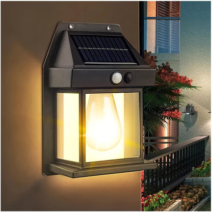 Solar Powered Outdoor Wall Lantern with Motion Sensor – 3 Lighting Modes