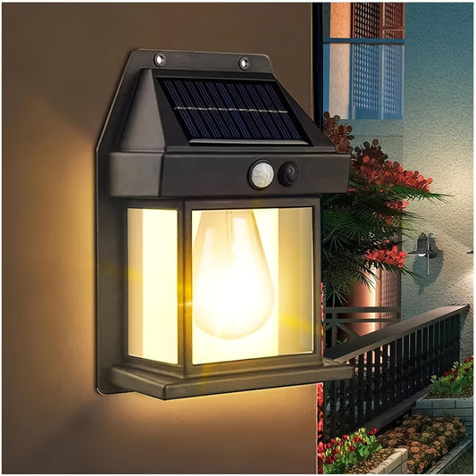 Solar Powered Outdoor Wall Lantern with Motion Sensor – 3 Lighting Modes