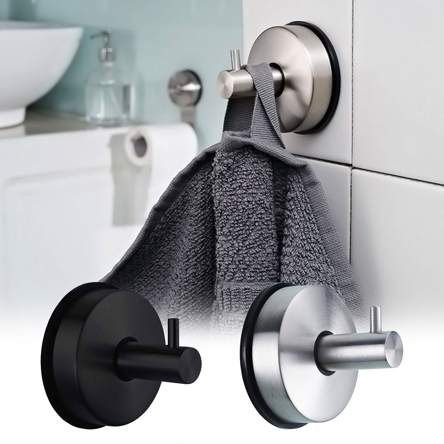 Reusable Vacuum Suction Cup Hooks – Stainless Steel Wall Hooks for Bathroom & Kitchen (Set of 2)