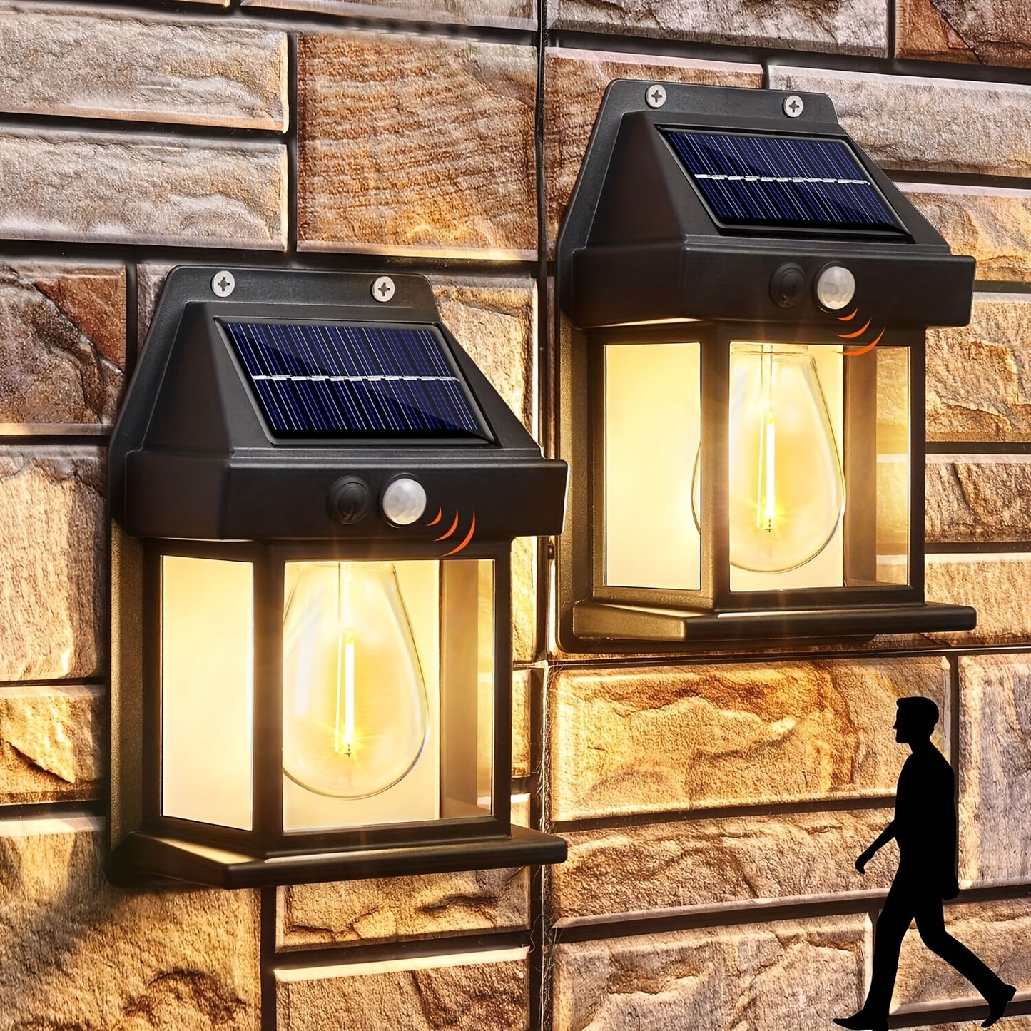 Solar Powered Outdoor Wall Lantern with Motion Sensor – 3 Lighting Modes