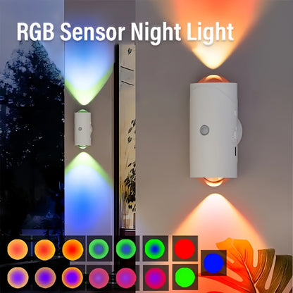 Smart RGB Motion Sensor Night Light – USB Rechargeable Wall Light with Auto On/Off