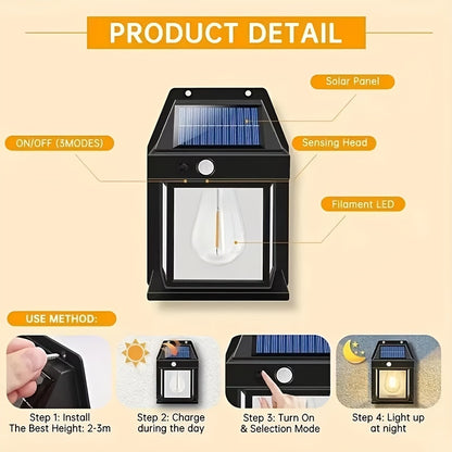 Solar Powered Outdoor Wall Lantern with Motion Sensor – 3 Lighting Modes