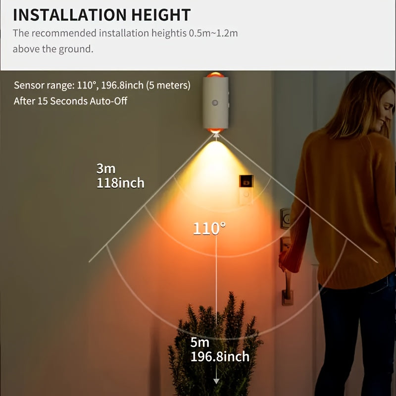 Smart RGB Motion Sensor Night Light – USB Rechargeable Wall Light with Auto On/Off