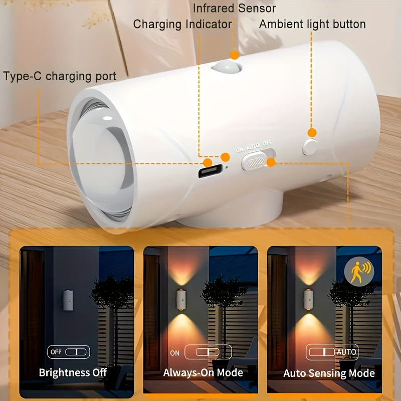 Smart RGB Motion Sensor Night Light – USB Rechargeable Wall Light with Auto On/Off
