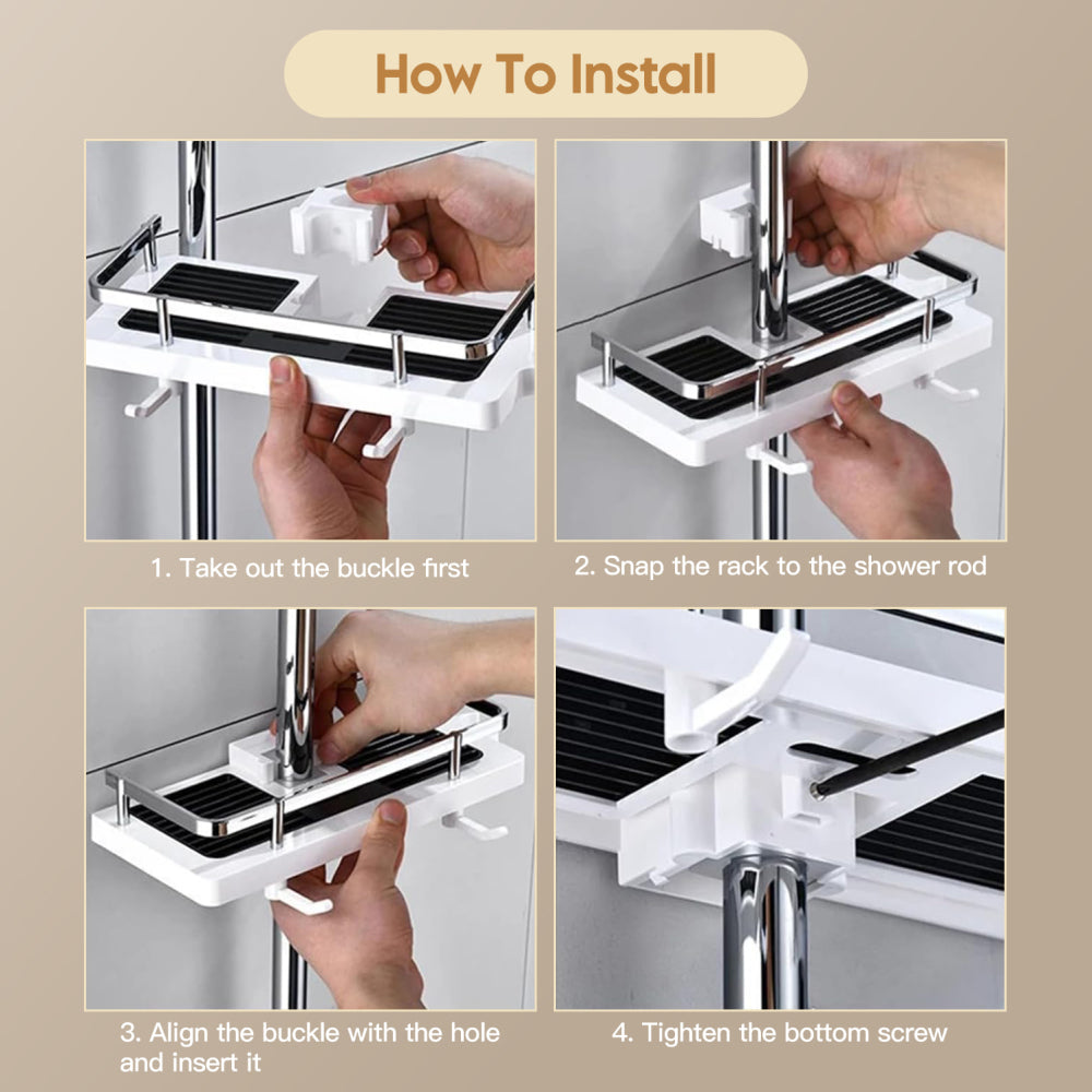 Adjustable Shower Rail Organiser | Caddy Shower Basket – No Drill Storage Shelf for Shampoo & Toiletries