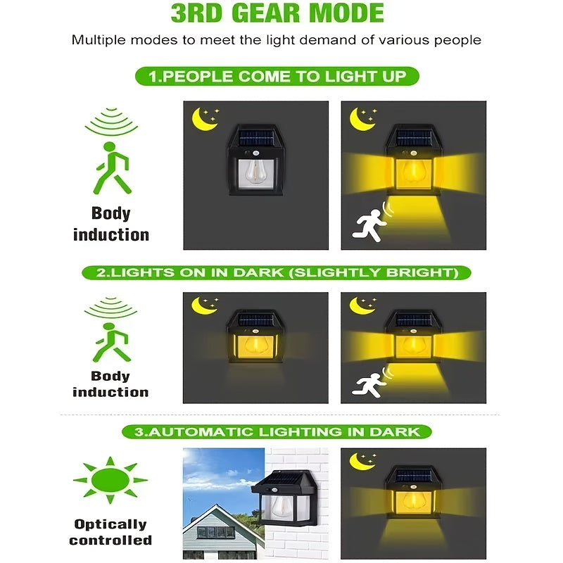 Solar Powered Outdoor Wall Lantern with Motion Sensor – 3 Lighting Modes